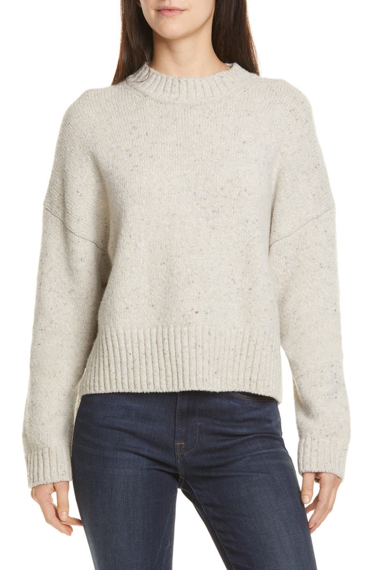 Boxy High Neck Nep Merino Wool Blend Sweater, Main, color, BUTTERMILK