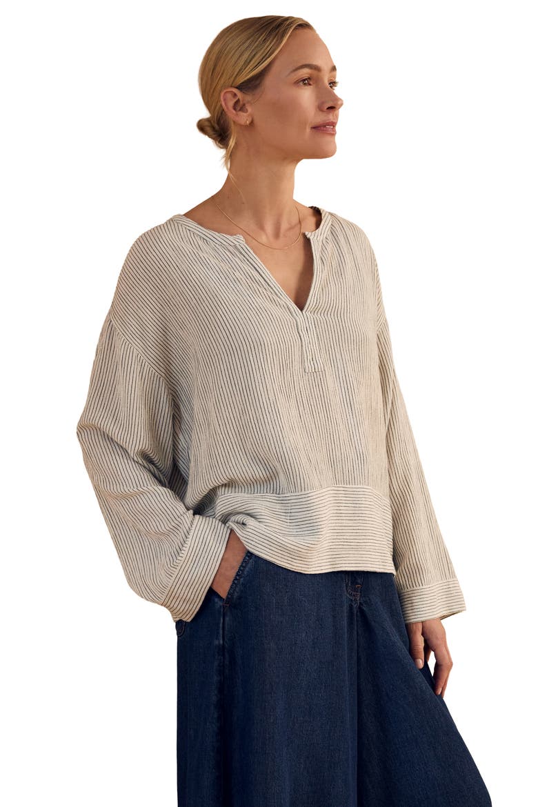 V-Neck Relaxed Swing Top, Alternate, color, Oatmeal Stripe