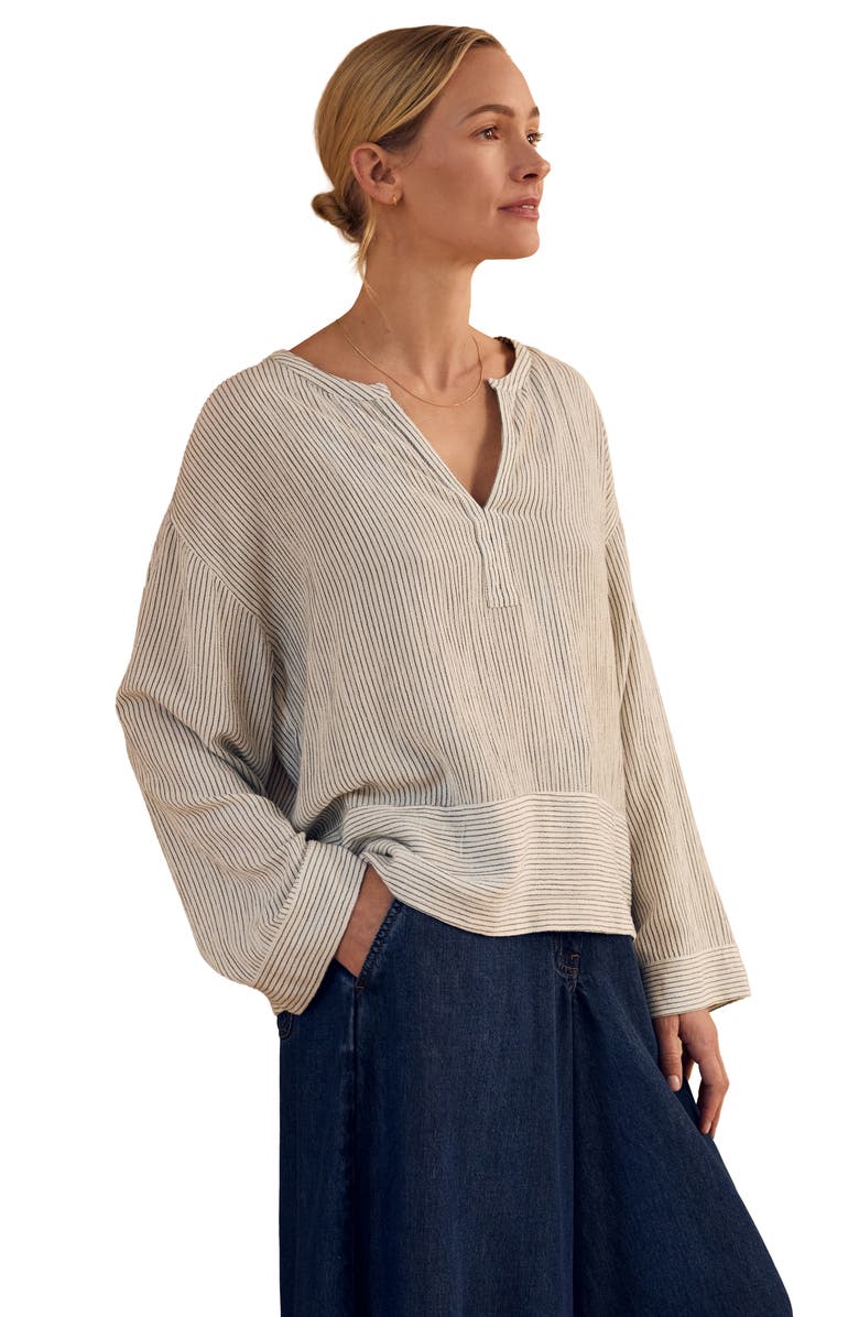 Celtic & Co. V-Neck Relaxed Swing Top, Alternate, color, Oatmeal Stripe