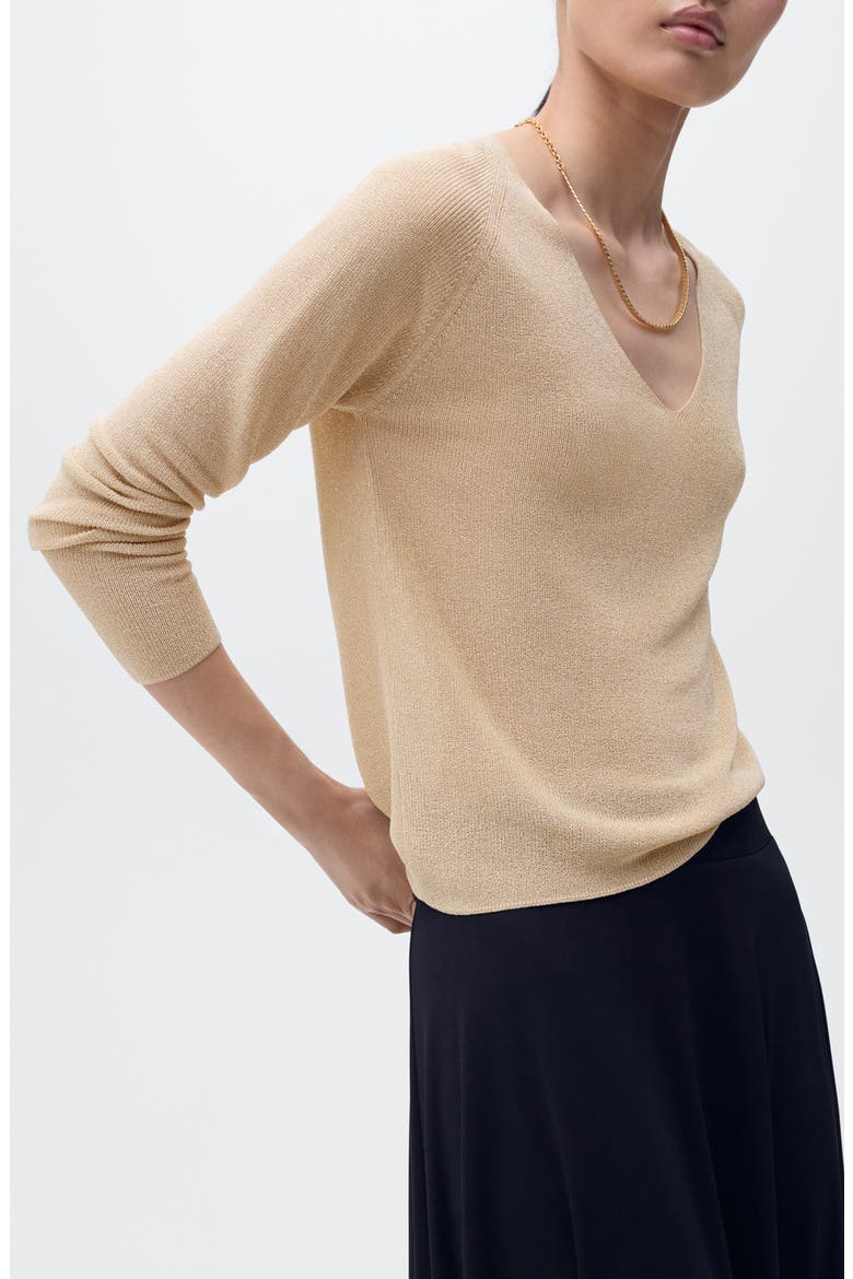 Metallic V-Neck Sweater, Main, color, GOLD