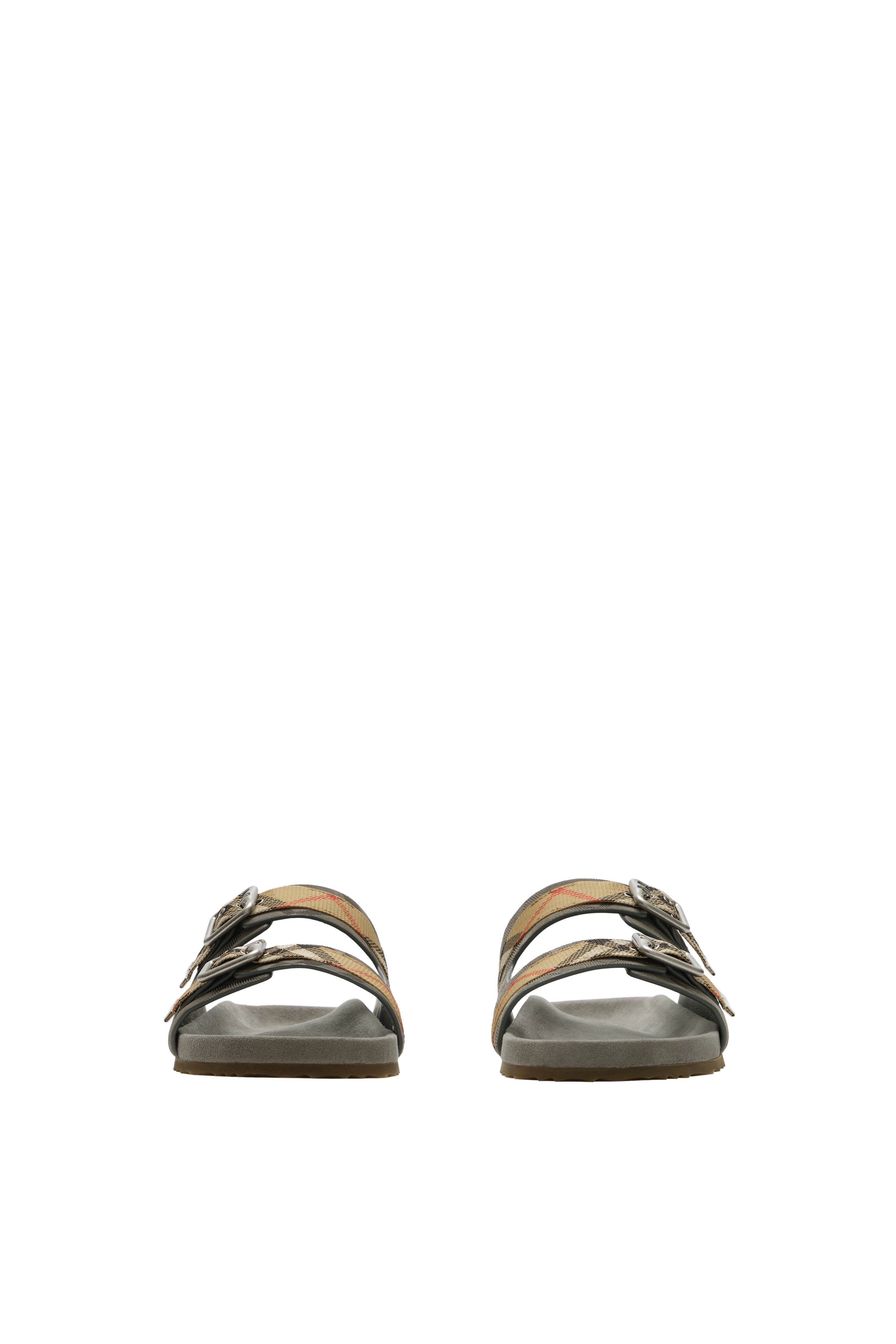 Burberry Check Suede Urchin Sandals, Alternate, color, Chino Grey