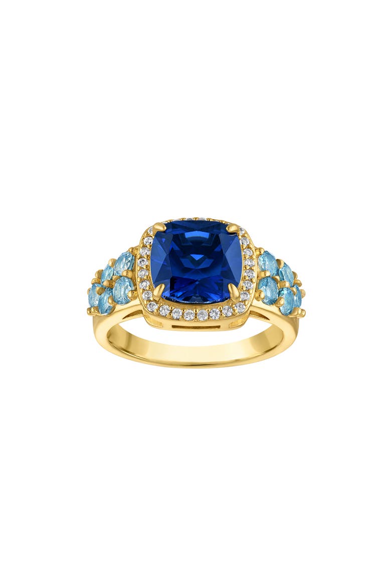Cushion Cut Created Sapphire Halo Ring, Main, color, YELLOW