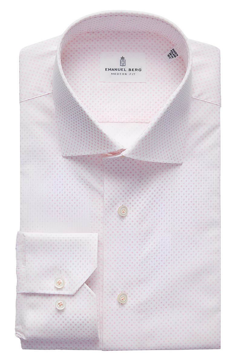 Emanuel Berg Modern Fit Geometric Print Stretch Cotton Dress Shirt, Alternate, color, Light Pastel Pink