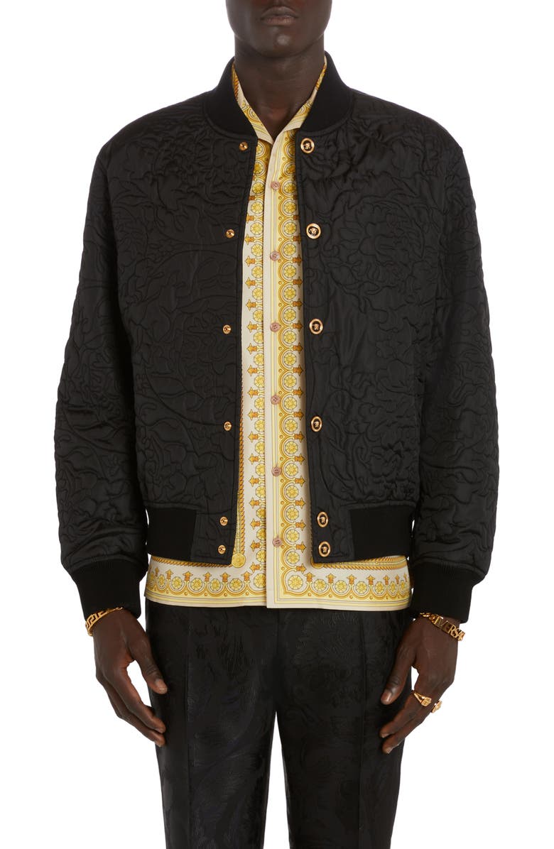 Versace Barocco Quilted Nylon Bomber Jacket, Main, color,