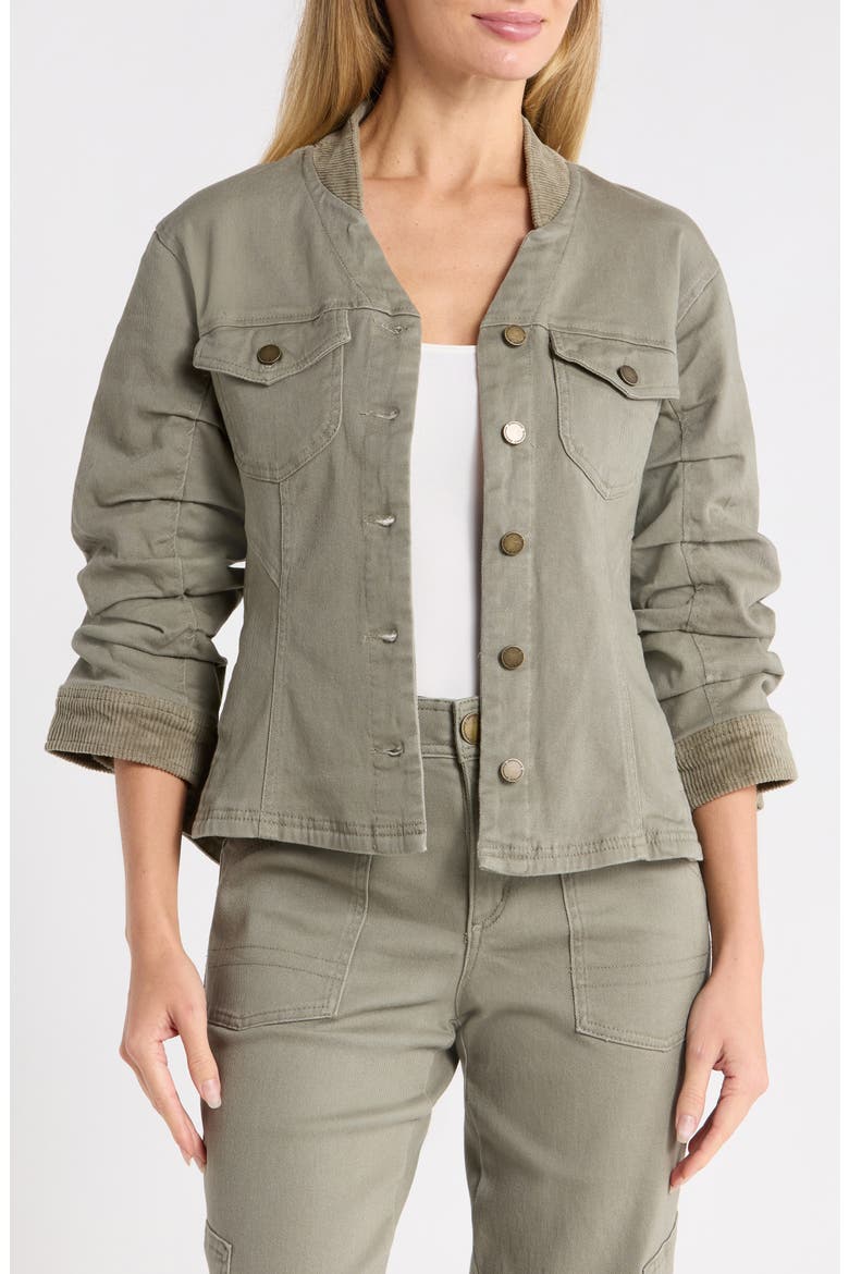 Ruched Sleeve Denim & Corduroy Jacket, Main, color, LAUREL OAK