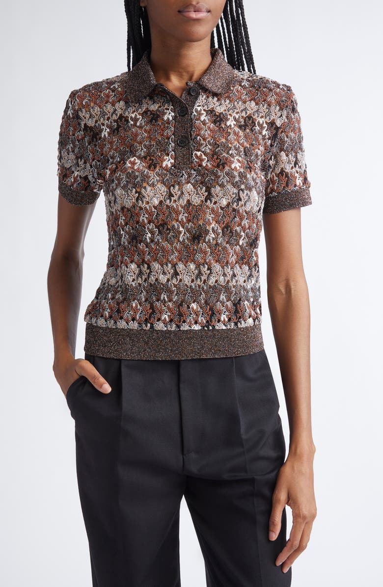 Missoni Knit Metallic Lace Polo, Main, color, Light Brown Tones And Orange