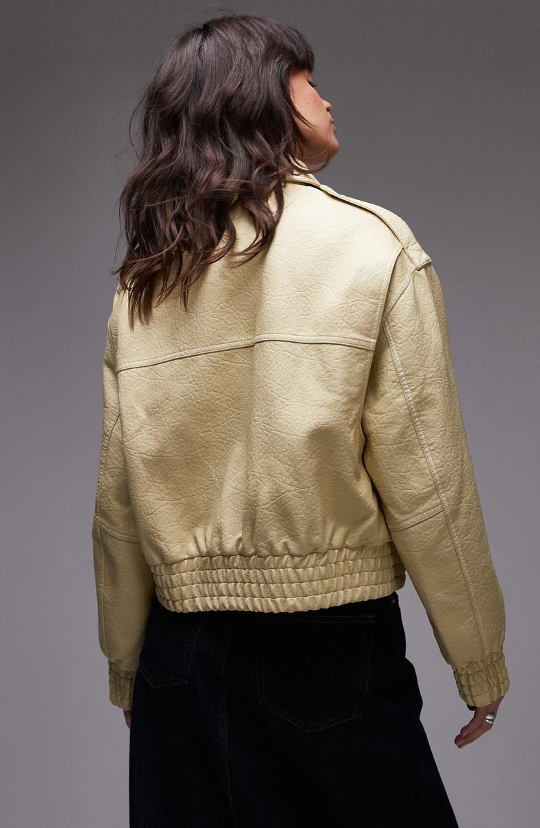 Topshop Textured Faux Leather Crop Bomber Jacket, Alternate, color,