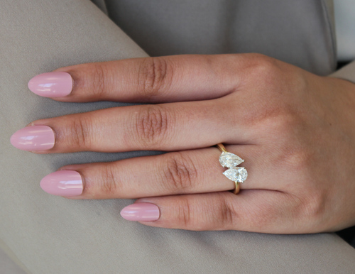 LUVMYJEWELRY LUVMYJEWELRY TWIN FLAMES 14K GOLD PEAR CUT LAB GROWN DIAMOND TOI ET MOI RING