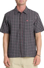 Quiksilver YG Oversize Plaid Short Sleeve Seersucker Button-Up Shirt