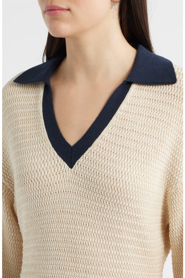 Mozart Contrast Collar Long Sleeve Midi Sweater Dress, Alternate, color, 11-ECRU-MARINE