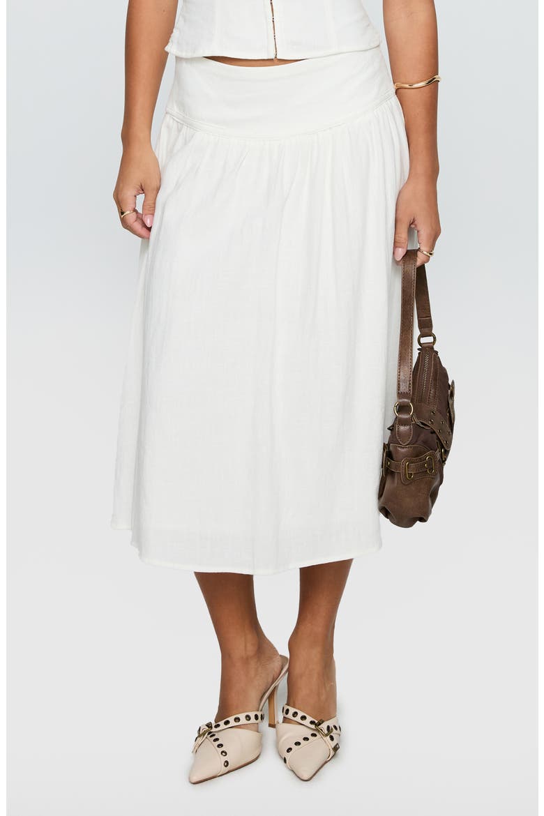 Heart of Gold Drop Waist Linen Blend Midi Skirt, Main, color, WHITE