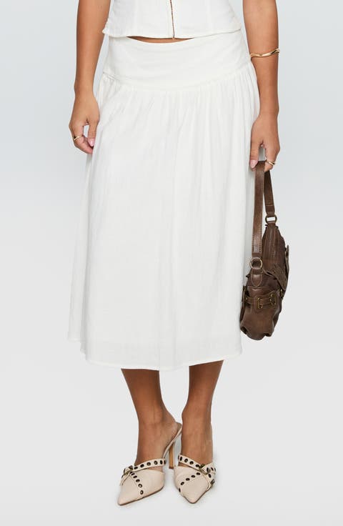 Heart of Gold Drop Waist Linen Blend Midi Skirt