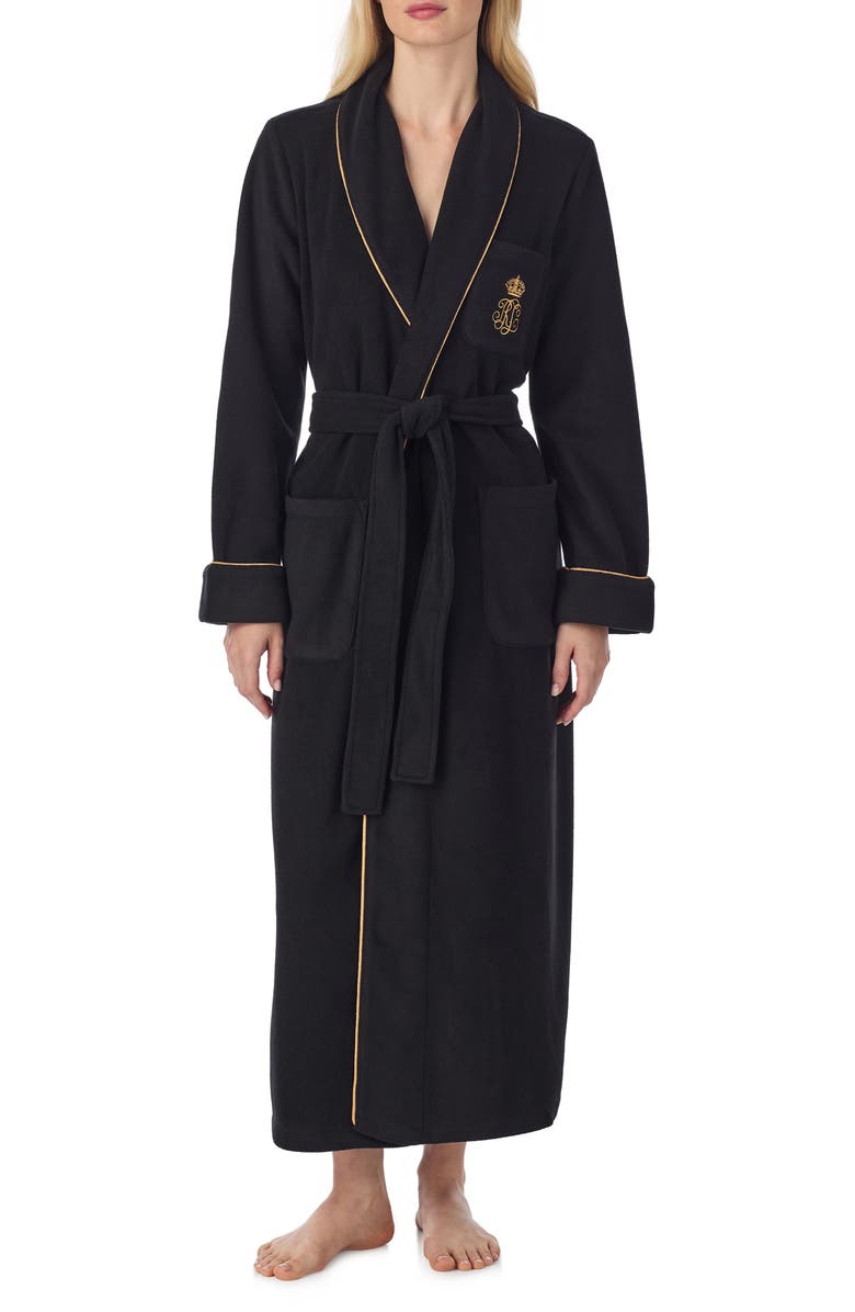 Lauren Ralph Lauren Monogram Fleece Robe, Main, color, Black