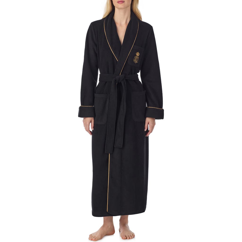 Ralph Lauren Lauren Monogram Fleece Robe In Blue