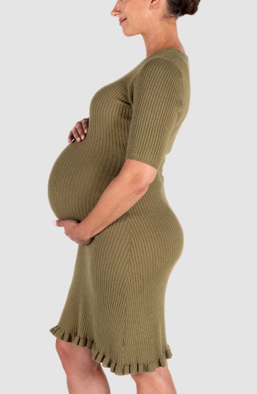 Marion Knee Length Olive Green Maternity Sweater Dress In Green