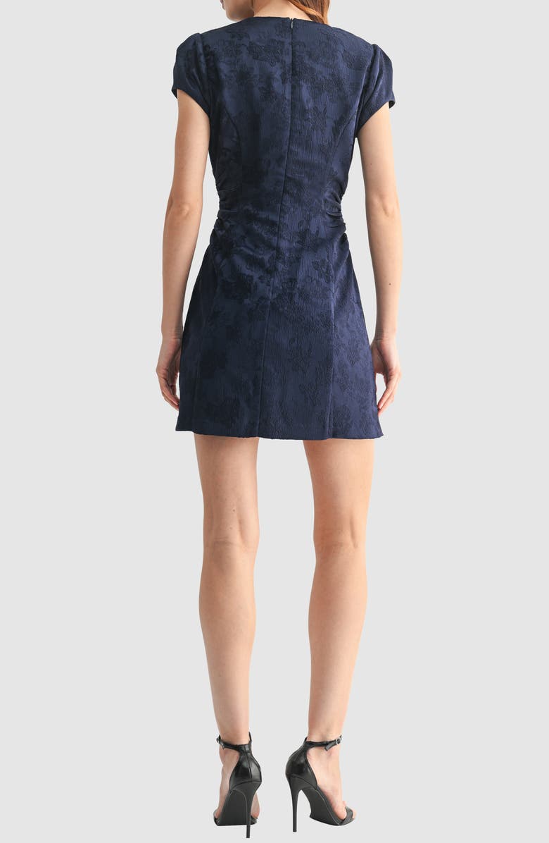 Mila Mae Cap Sleeve Ruched Jacquard Fit & Flare Dress, Alternate, color, Navy