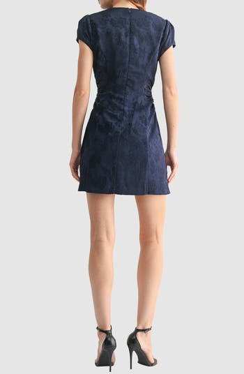Cap Sleeve Ruched Jacquard Fit & Flare Dress