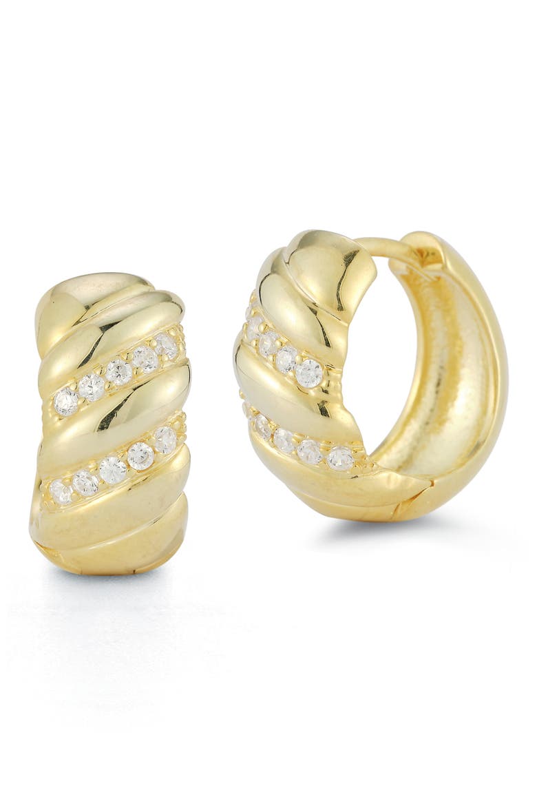 Cubic Zirconia Twist Huggie Hoop Earrings, Main, color, GOLD