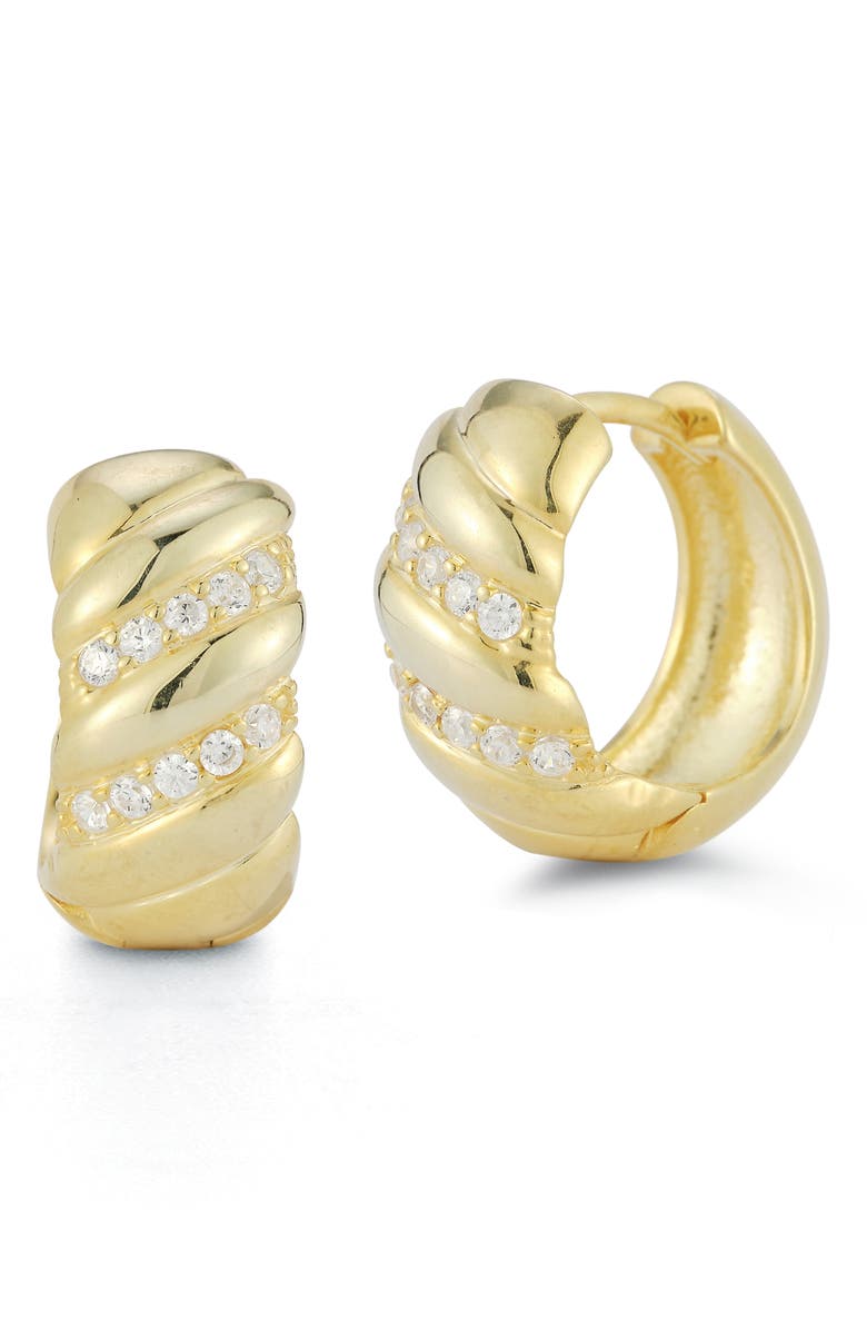 GLAZE JEWELRY Cubic Zirconia Twist Huggie Hoop Earrings, Main, color, Gold