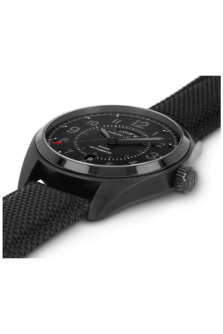 Khaki Field Automatic Silicone Strap Watch, 42mm, Alternate, color, BLACK