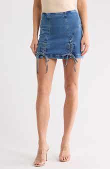 Dolly Lace Up Denim Miniskirt