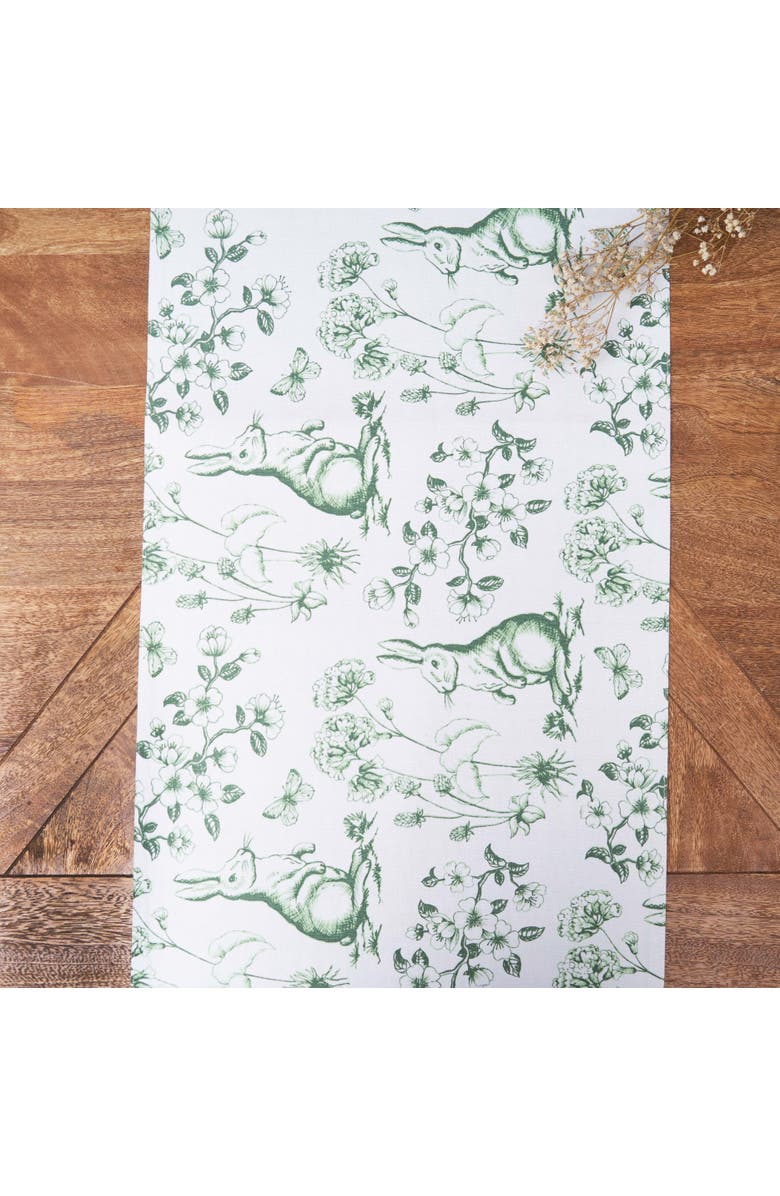 C&F Home Spring Greens Easter Bunny Toile 100% Cotton Table Runner 14" x 72", Alternate, color, Green
