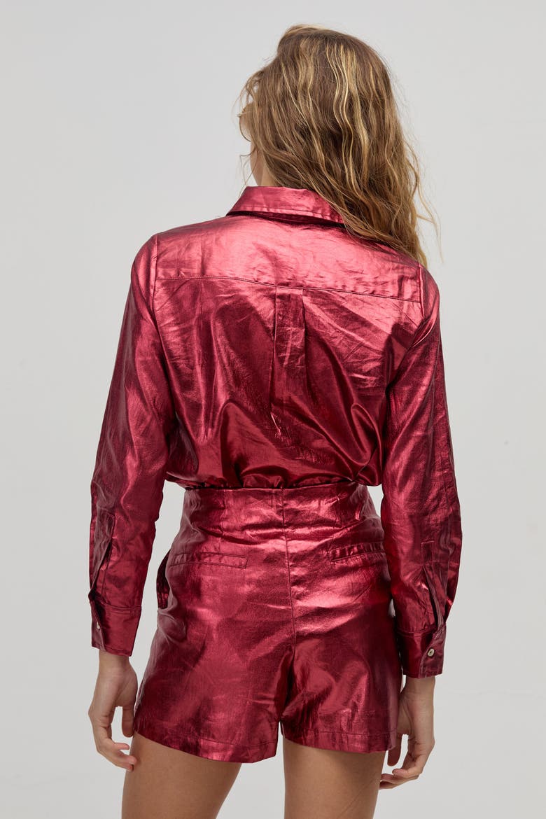 Frida Metallic Linen Shorts, Main, color, Metallic Cherry