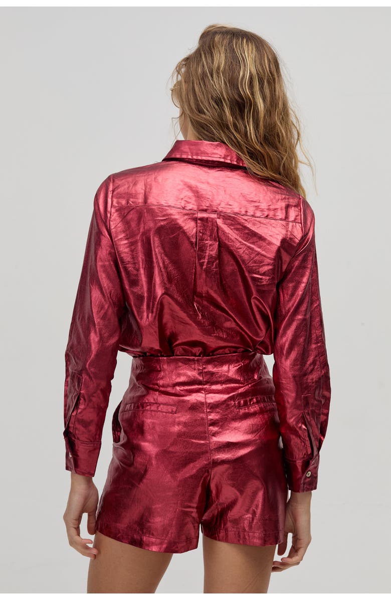 LANHTROPY Frida Metallic Linen Shorts, Main, color, Metallic Cherry