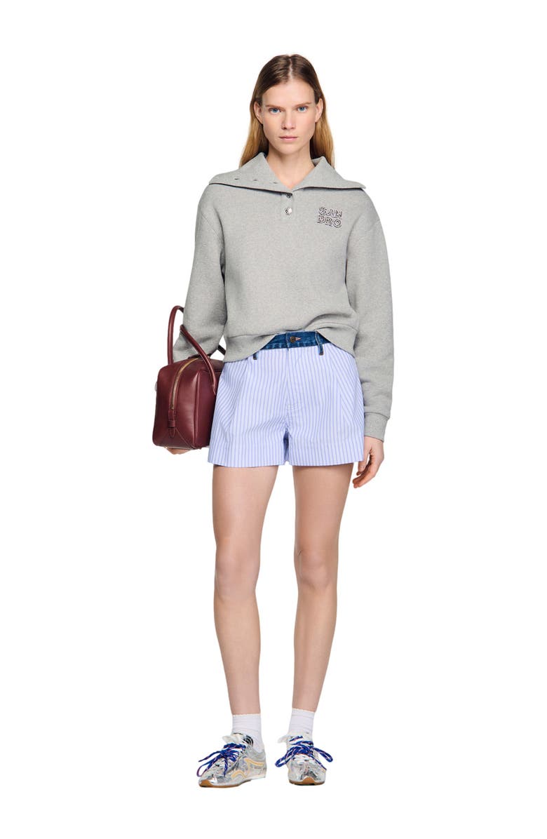 SANDRO Embroidered split neck sweatshirt, Alternate, color, Grey