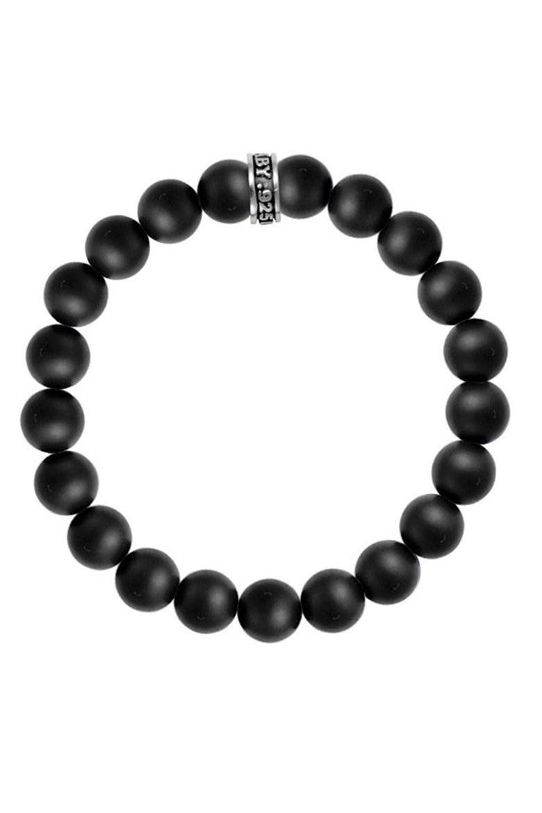 10mm Black Onyx Beaded Bracelet with Logo Ring, Main, color, Silver