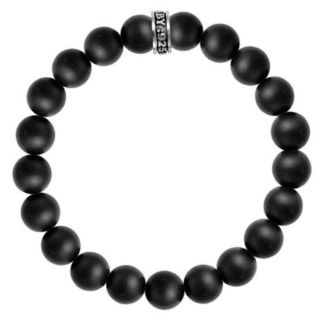 10mm Black Onyx Beaded Bracelet with Logo Ring