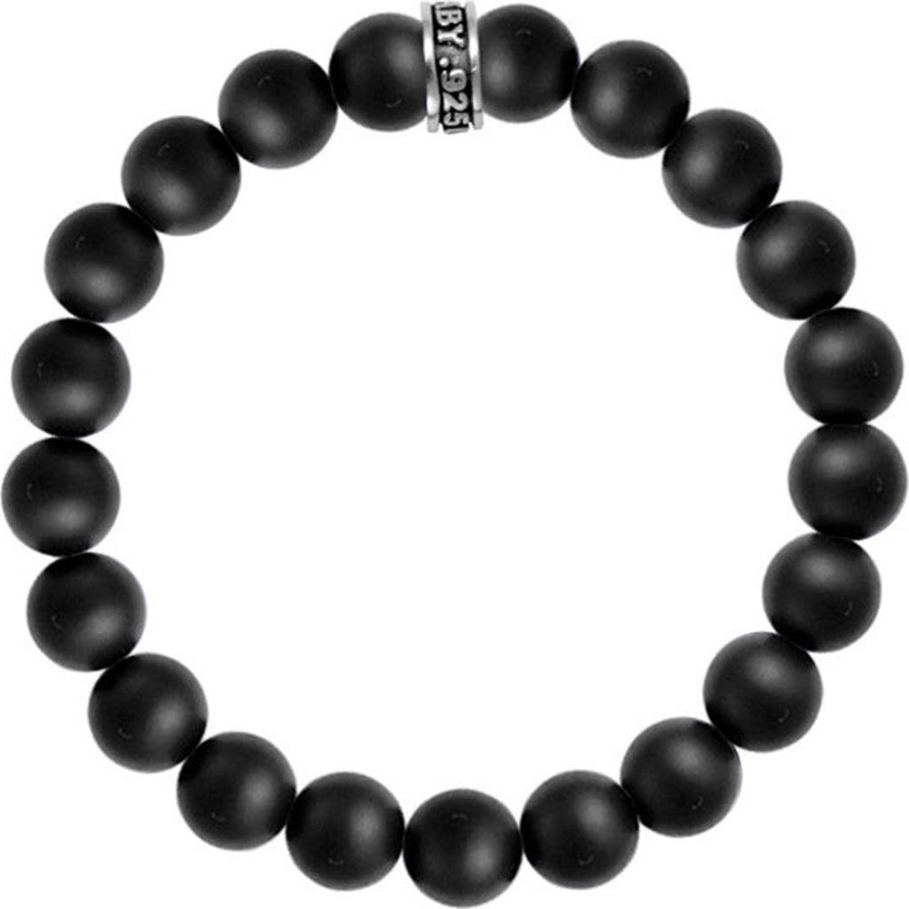 King Baby Studio 10mm Black Onyx Beaded Bracelet With Logo Ring In Silver