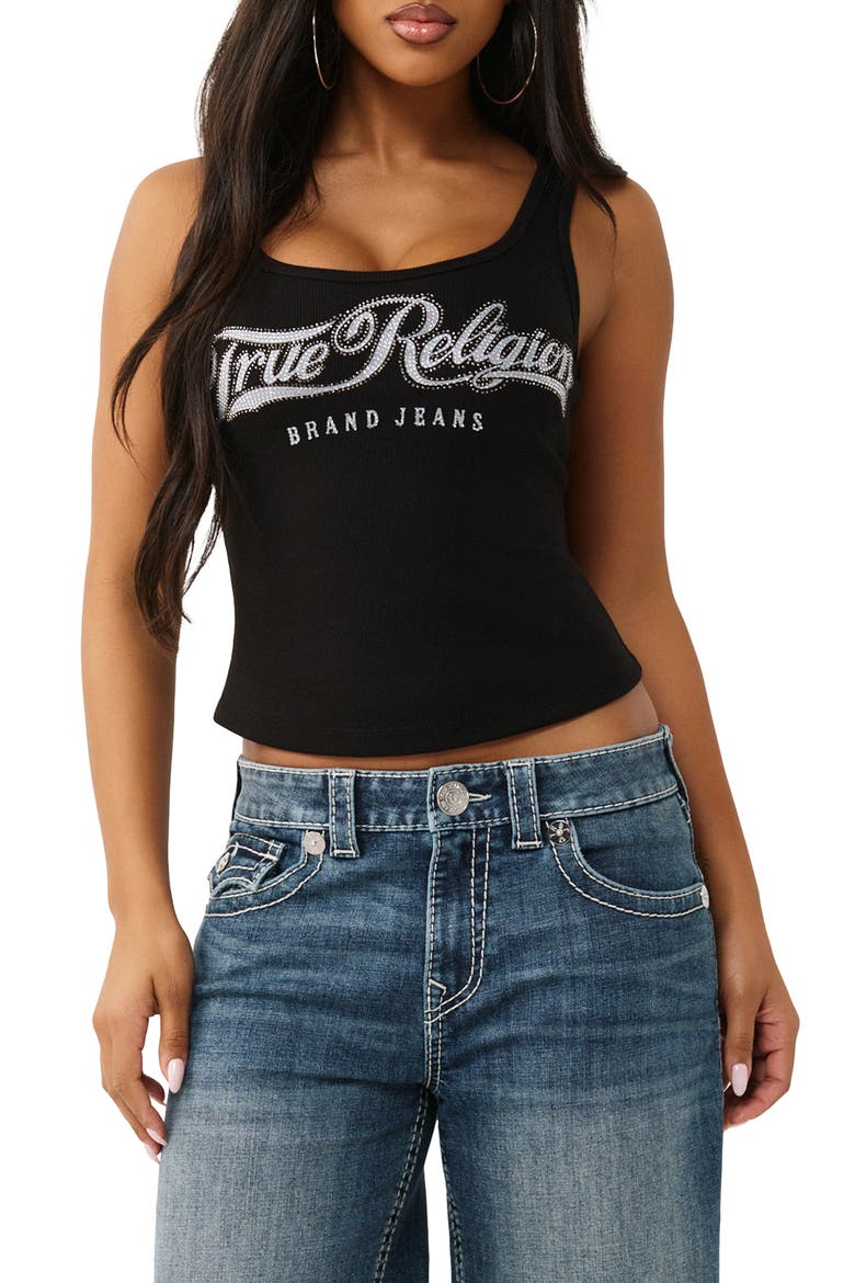 Crystal Logo Tank, Main, color, JET BLACK