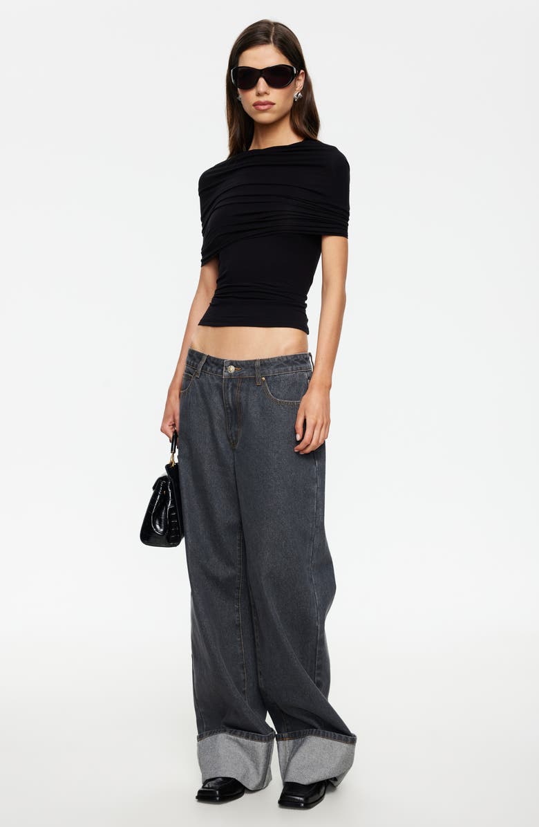 LIONESS Top Model Cuffed Relaxed Fit Straight Leg Jeans, Alternate, color, Charcoal