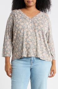 Lucky Brand Printed Long Sleeve Tunic Top