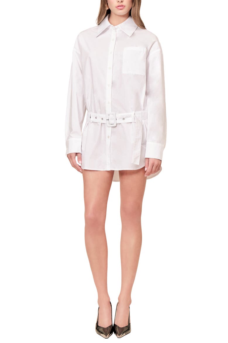 Doyle Belted Cotton Shirtdress, Main, color, WHITE