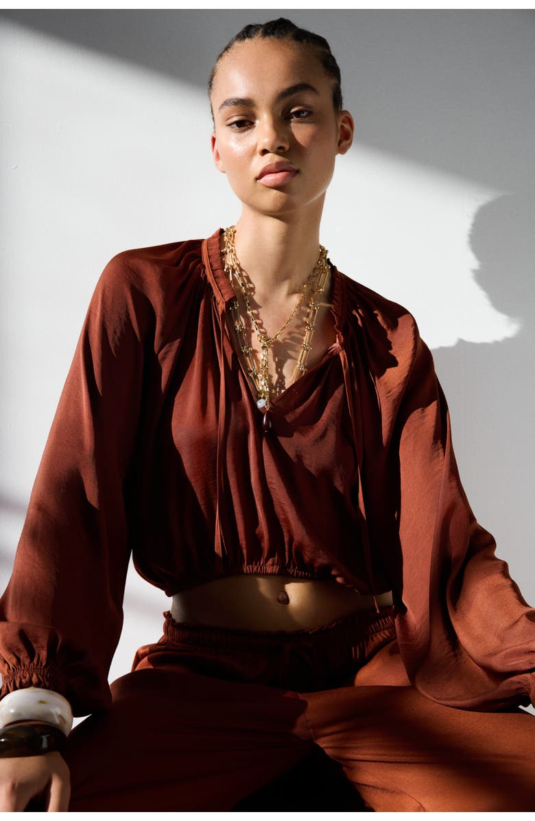 H&M Balloon-sleeved Blouse, Main, color, Dark Brown