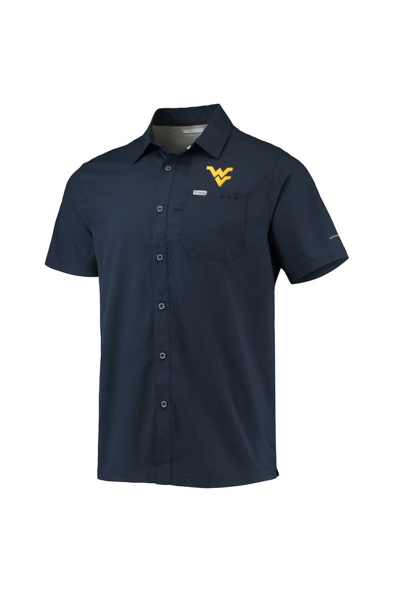 Men's Columbia PFG Navy West Virginia Mountaineers Slack Tide Camp Button-Up Shirt, Alternate, color, Navy