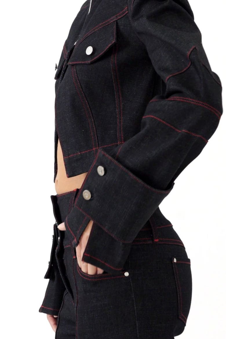 Davidson Cropped Denim Jacket, Alternate, color, Deep Blue