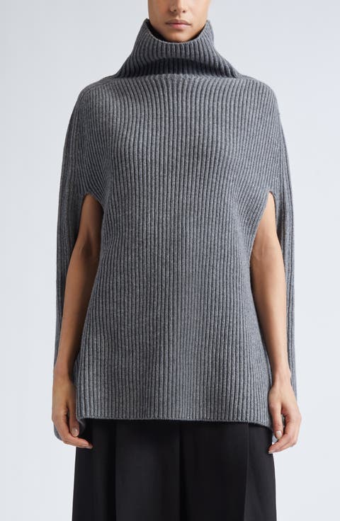 Funnel Neck Wool Rib Cape