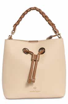 Faux Leather Bucket Bag with Braided Handle
