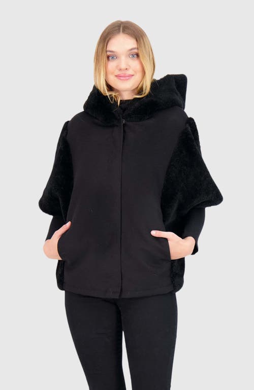 Gorski Sheared Cashmere Goat Fur-paneled Hooded Short-sleeve Cashmere Jacket In Black