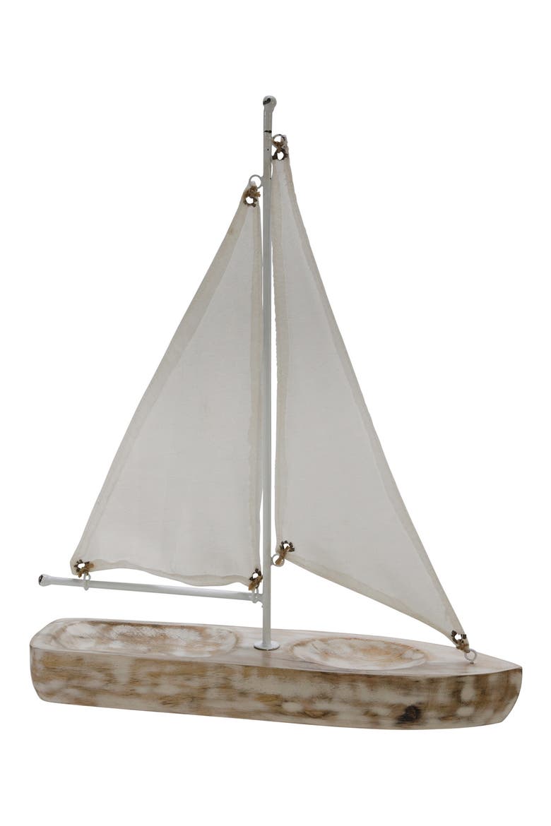 Wood 17" Cloth Sailboat, Main, color, BROWN
