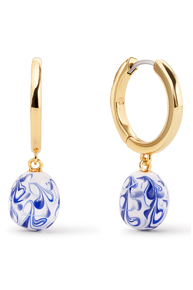 Lainey Medium Enamel Drop Hoop Earrings, Main, color, GOLD / MARBLE BLUE