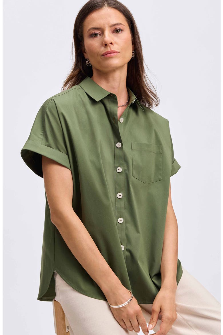 Abigail Short Sleeve Button-Up Shirt, Alternate, color, BASIL