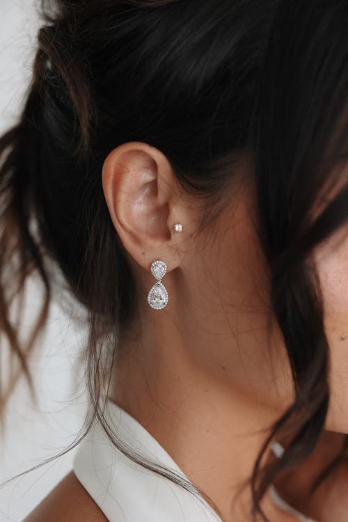 Untamed Petals Aspen Crystal Drop Earrings In Silver
