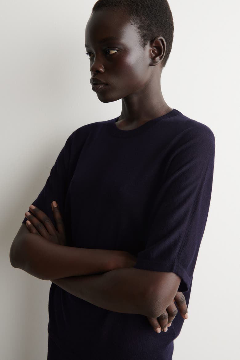 Knitted Merino Wool T-Shirt, Alternate, color, NAVY