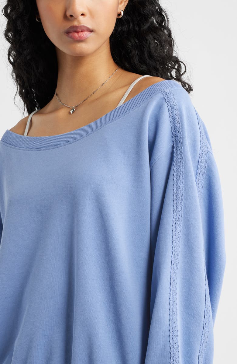 BP. Lace Trim Off the Shoulder Cotton Blend Sweatshirt, Alternate, color, Blue Frost