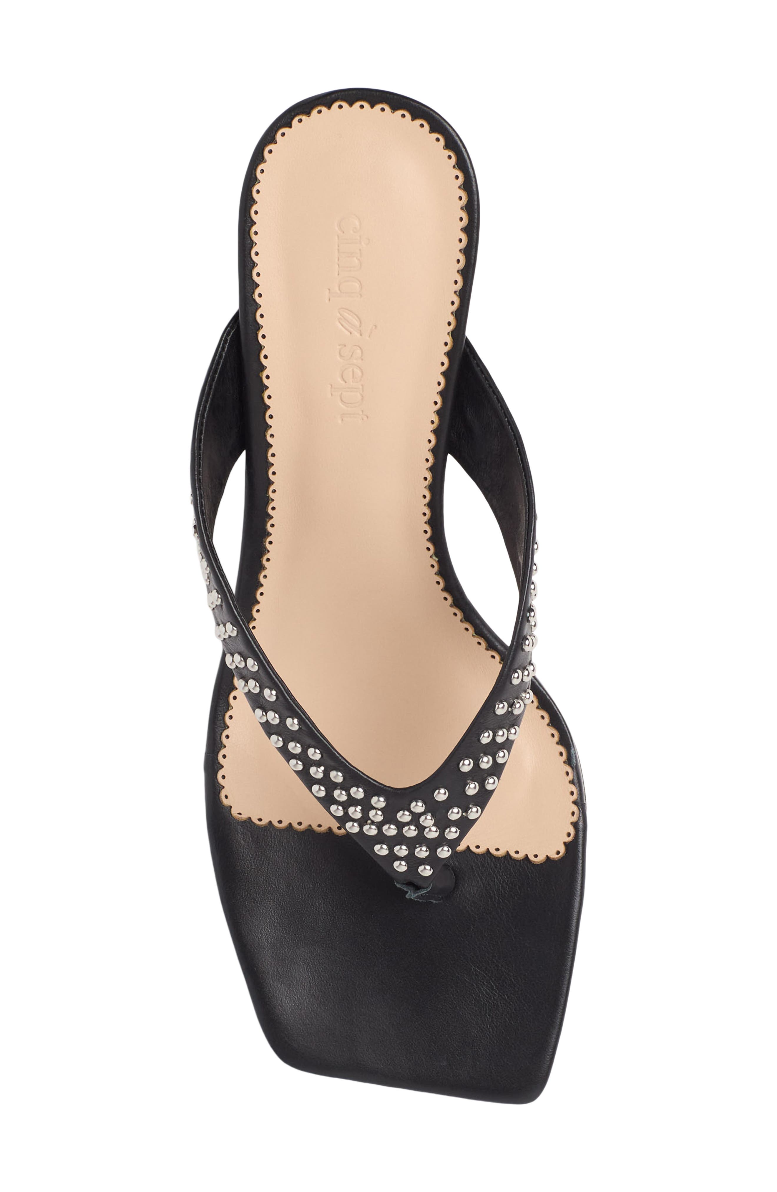 Cinq à Sept Frankie Studded Leather Thong Sandal, Alternate, color, Black/ Silver