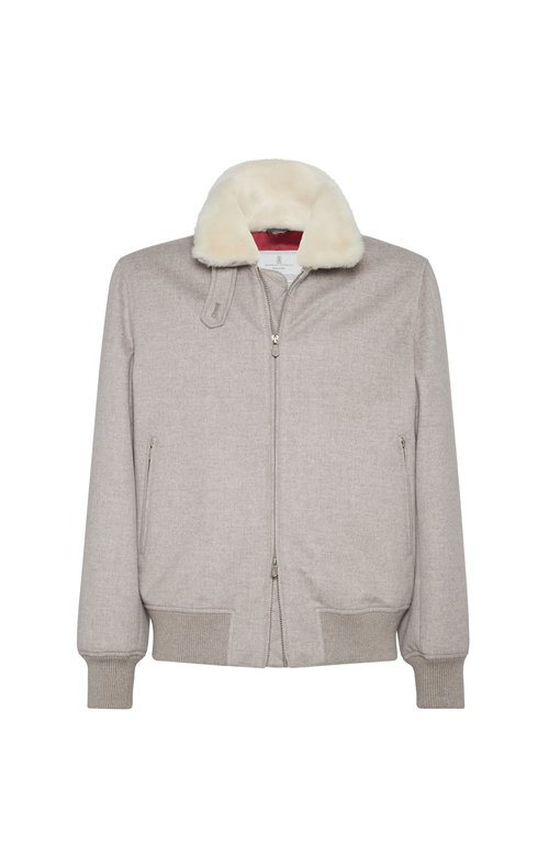 Brunello Cucinelli Cashmere Beaver Bomber Jacket In Gray